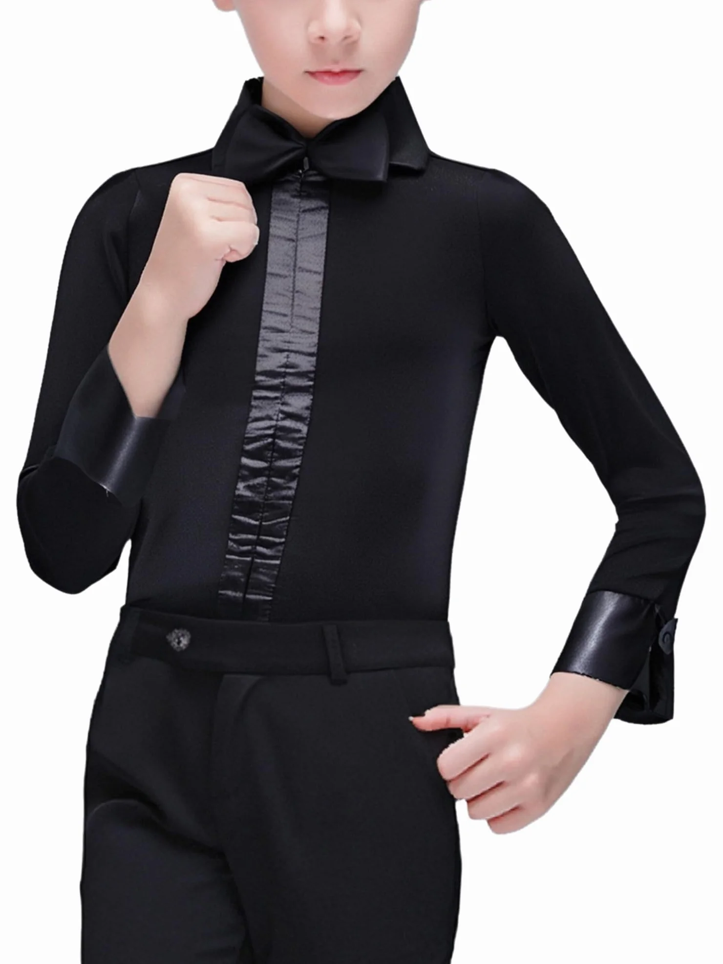 Justaucorps de gymnastique moderne à manches longues pour garçons avec nœud papillon