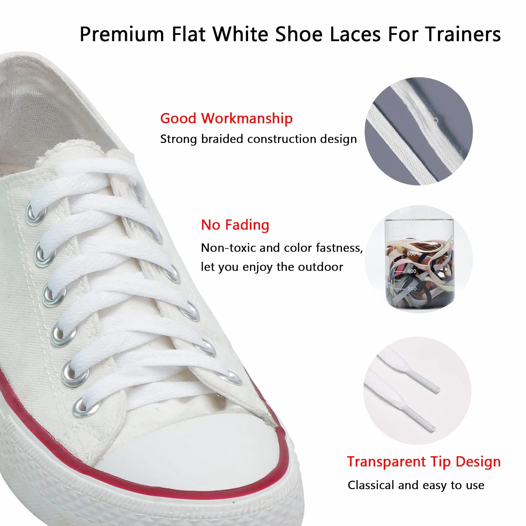 CCSOFTIME Lacets Chaussures Plat pour Baskets, Lacet Plat 8mm Largeur pour Sneakers-Compatible avec Converse Chucks Nike Air Force Stan Smith