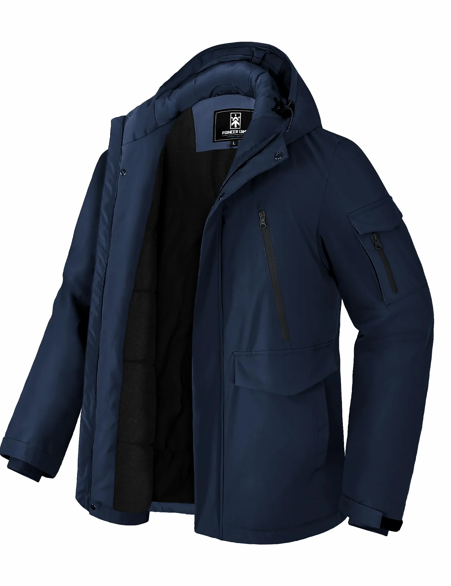 Pioneer Camp Manteau Homme Hiver Imperméable Doublé Polaire Chaud Veste avec 9 Poches Capuche Coupe-vent Isolée Homme Jacket Parka (S-XXL)