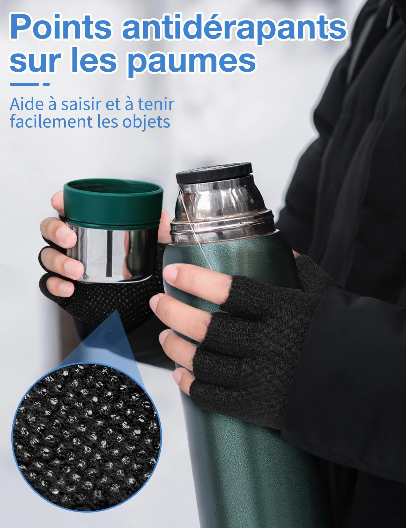 Kiiwah 2 Paires Gants d'Hiver Sans Doigts Antidérapant pour Hommes et Femmes, Chaude Mitaine Demi-Doigts Élastique pour Photographie, Conduite, Sport, Activités Plein Air Hiver