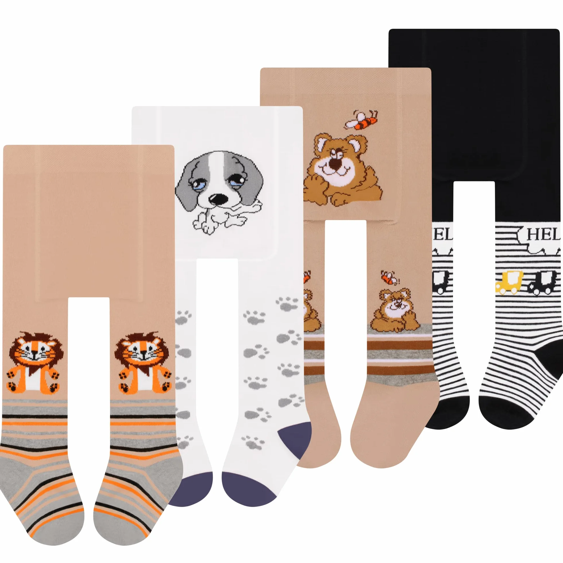 L&K-II Lot de 4 collants bébé garçon motifs animaux voiture 68/74 cm
