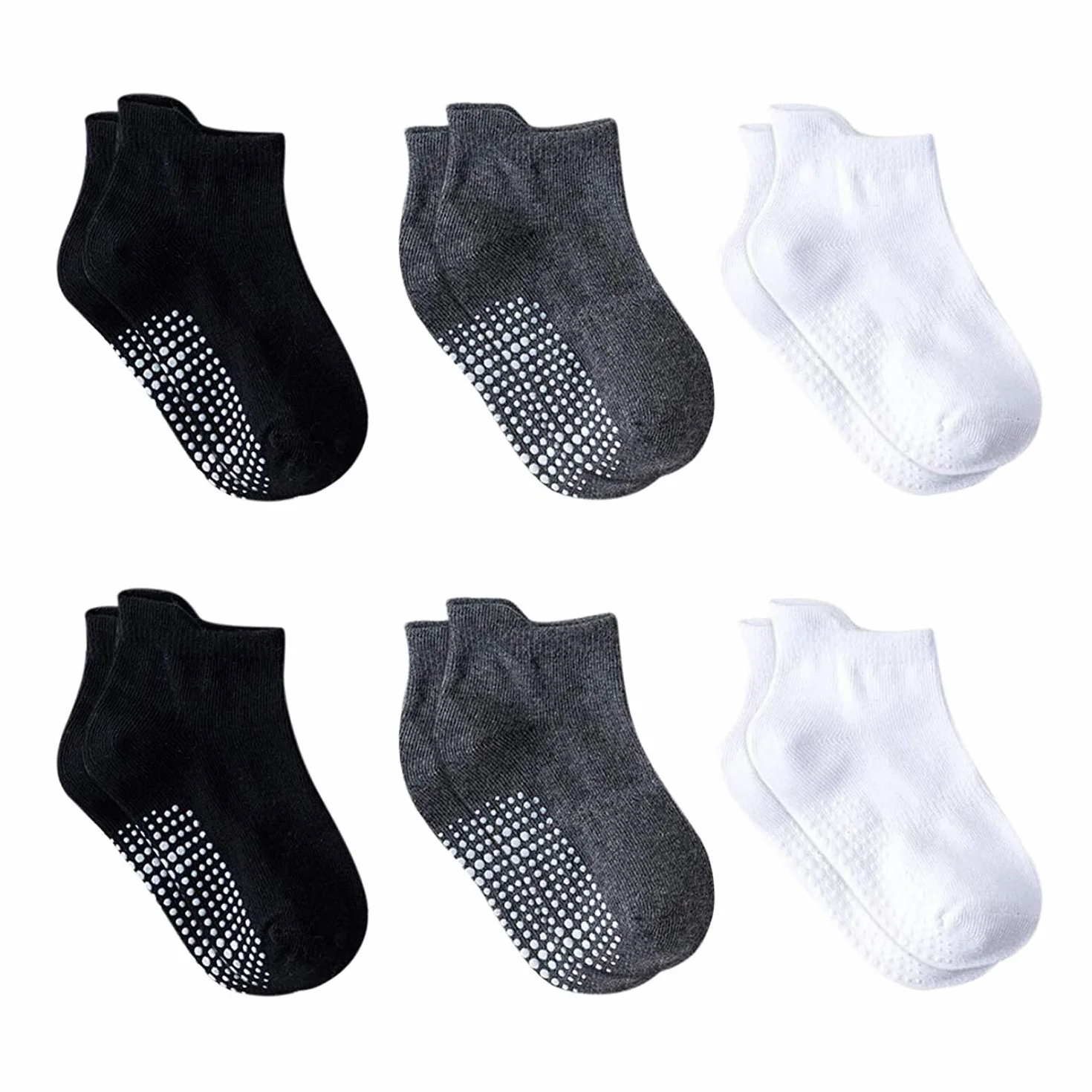 Chaussettes Bébé Enfant en Coton Anti-dérapant Lot de 6 Paires pour Garçons Filles