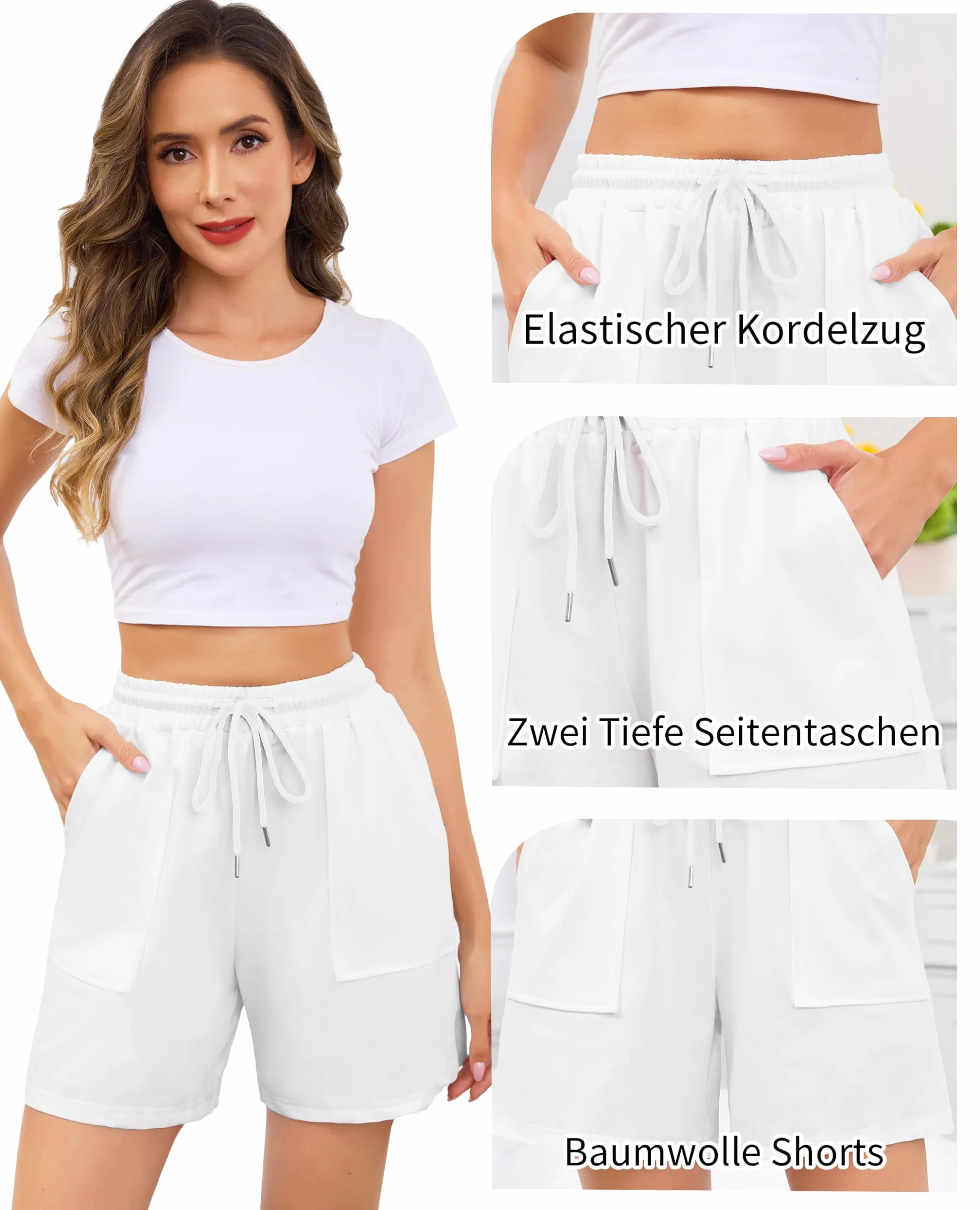 Wikoan Short de Sport Femme Été Short Femmes Coton Doux avec Poches et Cordon de Serrage Respirant pour Jogging Running Yoga Fitness S-XXL