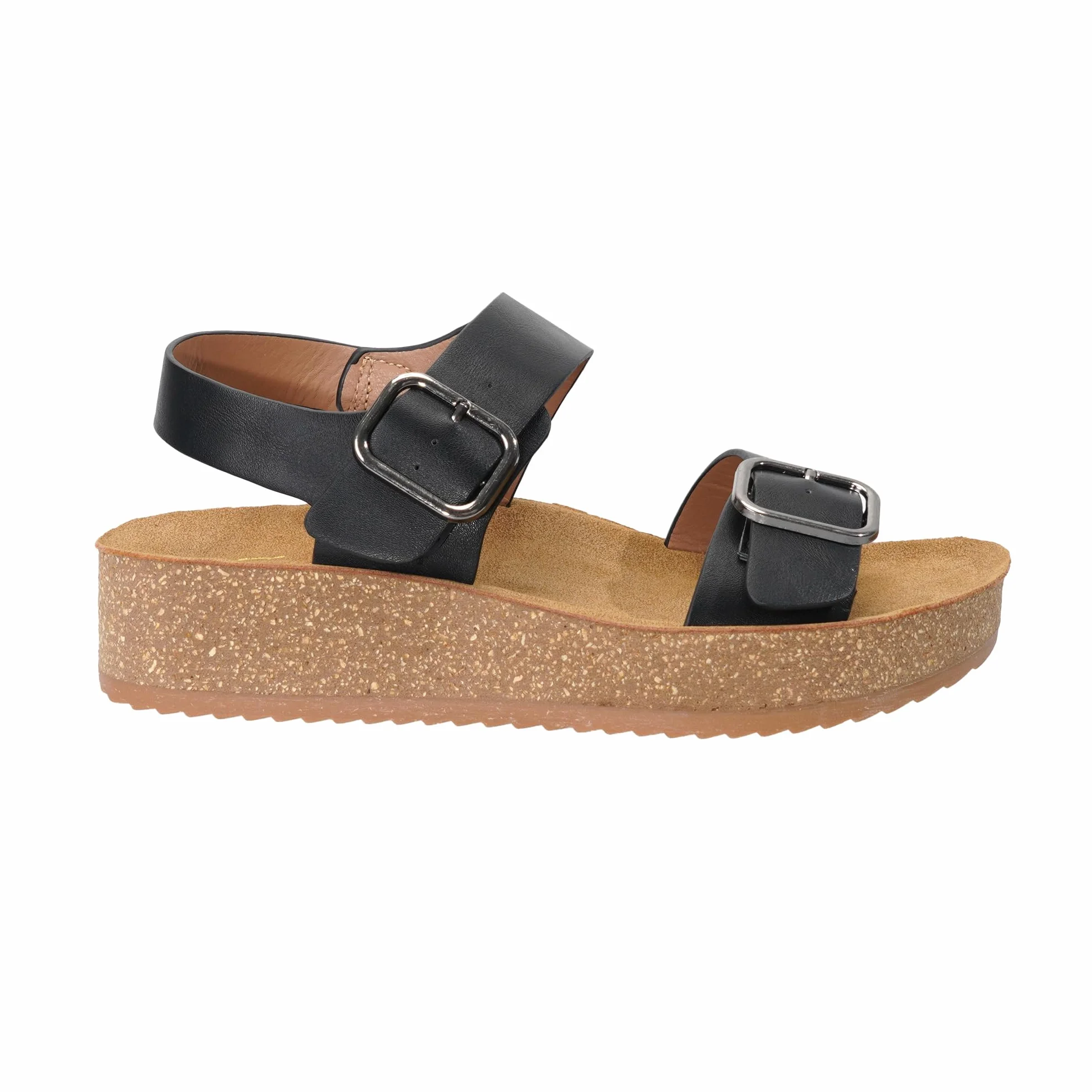 JOMIX Sandales Femme Compensées avec Double Boucle Semelle en Liège Chaussures d'été à Talon épais Confortables