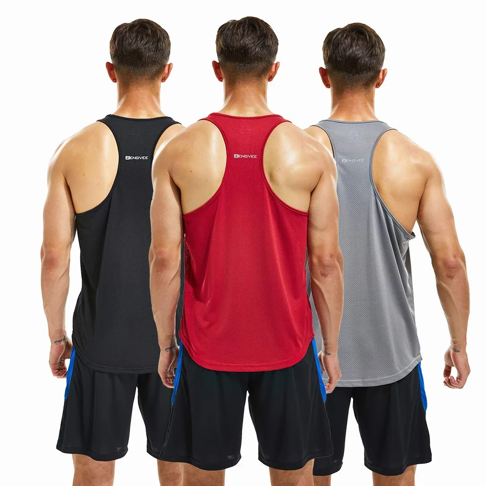 Lot de 3 Débardeur de Sport Homme,T-Shirt sans Manches Maillot Séchage Rapide Respirant Running Tee Shirt pour Sports Jogging Musculation