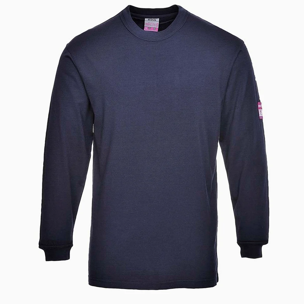 Portwest FR11 Chemise Manches Longues Flamme et Poignet Bord-Côte Ignifuge | Marine, 2XL, EN 61482-1-2, EN ISO 11612, Polyester, Tissu Classé UPF 40+, Lavable en Machine, Tenue de Travail, Polycoton
