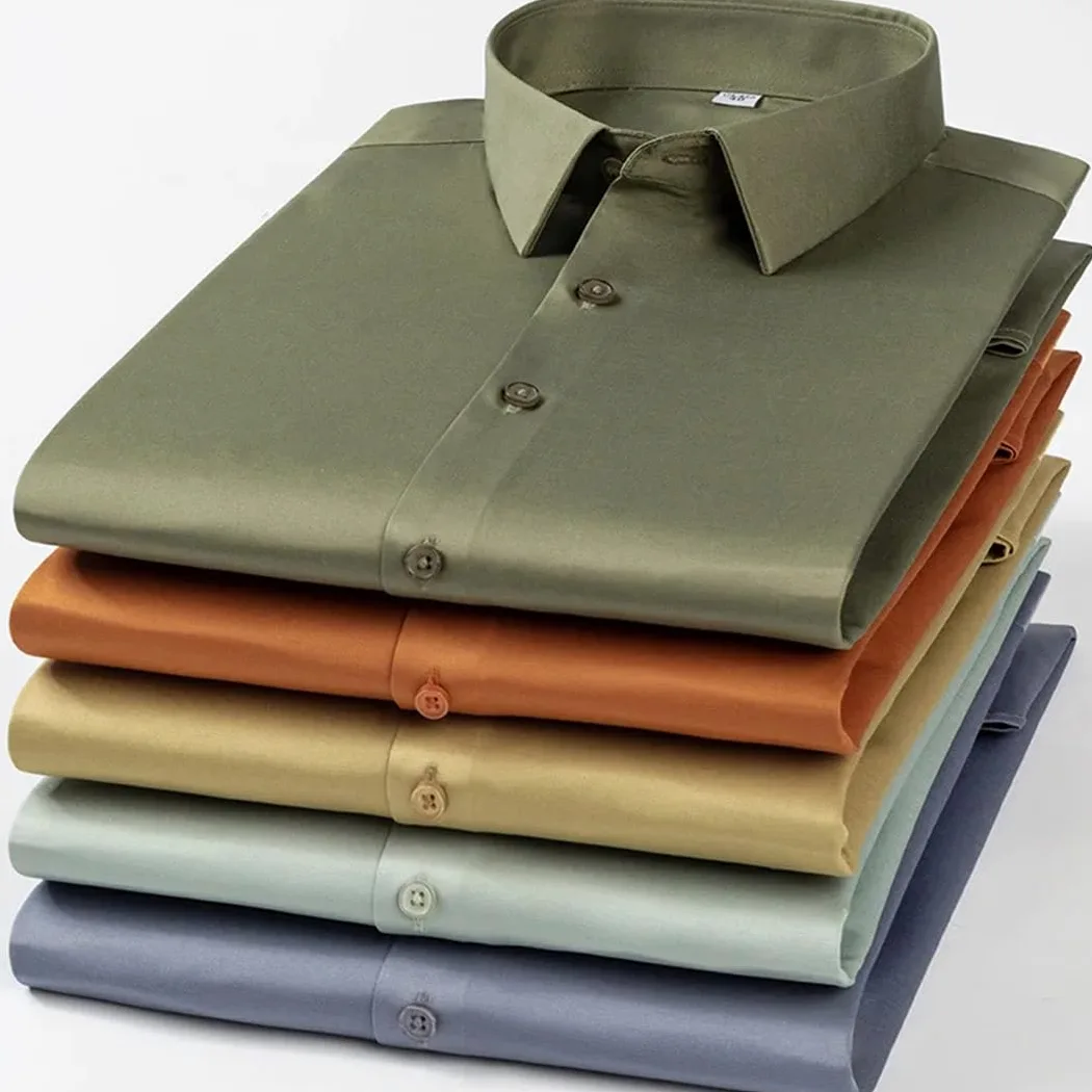 Yeuyyben Chemise de travail à manches longues pour homme - Coupe ajustée - Élasticité douce - Sans poches - Blanc