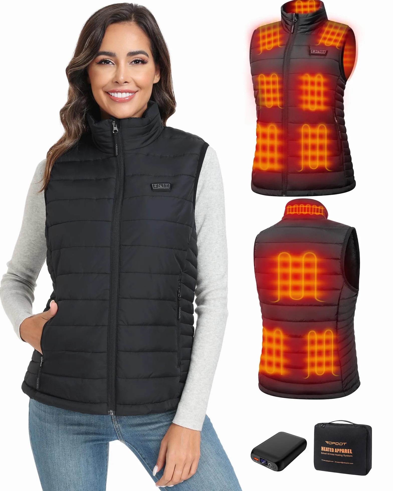 Topdot Gilet Chauffant Femme Avec Batterie 16000 mAh 7,4 V pour L'hiver | Léger Doudoune Chauffante Femme Sans Manches, 10 Zones de Chauffage, 3 Température, pour Le Travail En Extérieur Ski, 2XL