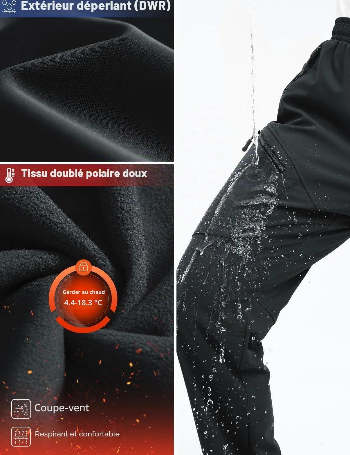 baleaf Pantalon cargo pour homme avec doublure en polaire avec poches pour la marche et l'extérieur d'âge moyen