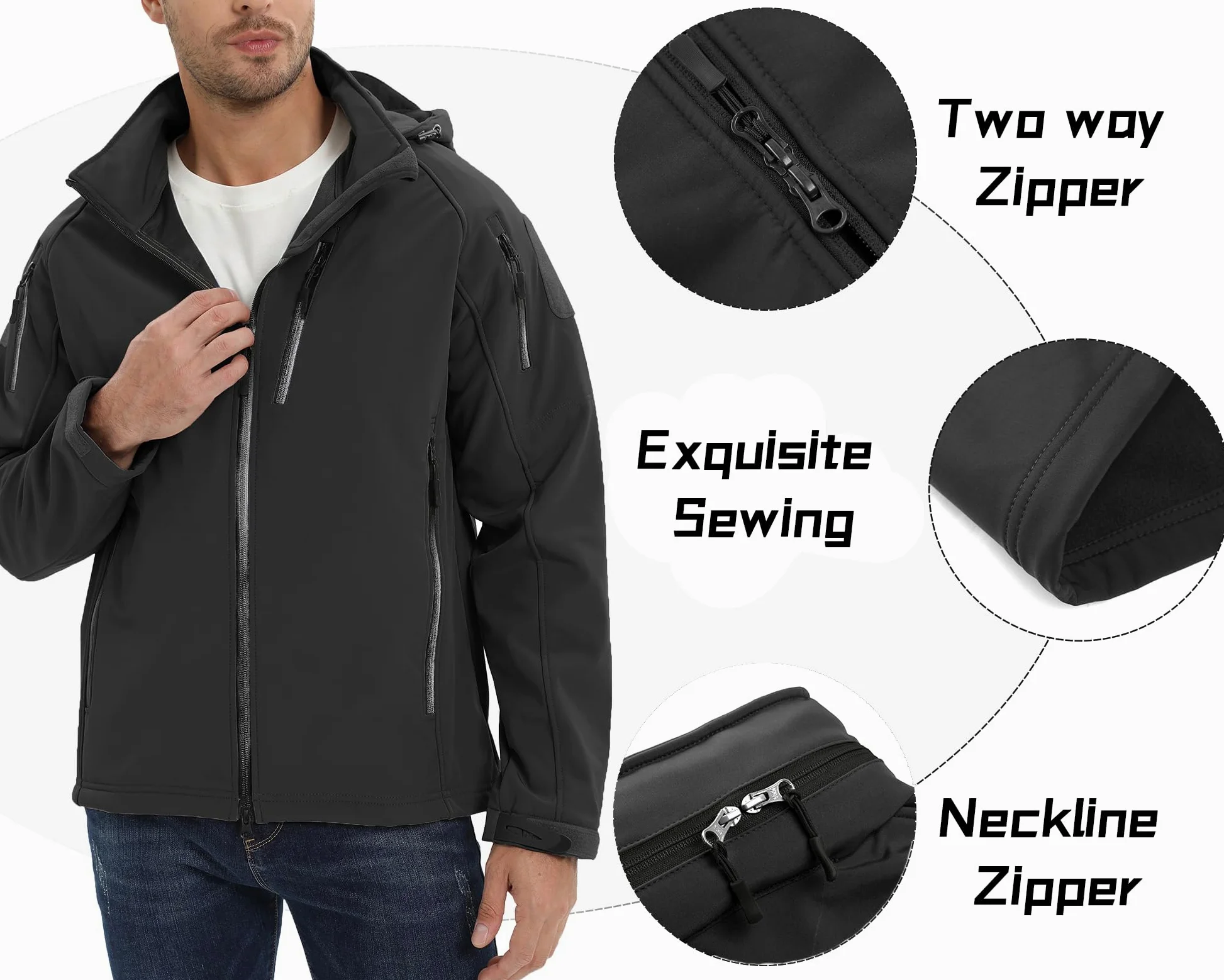 TACVASEN Veste Imperméable pour Homme Veste Softshell de Travail Blouson Tactique Militaire avec Poches Zippées