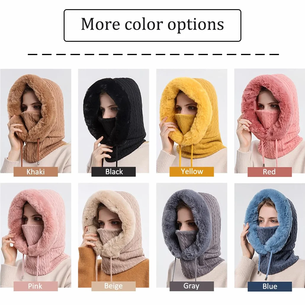 Balaclava Chapeau Femme Multifonction Cagoule Masque de Ski Hiver Chaud Coupe-Vent Masques Polaire Chaud Tricoté Bonnet Et Ensembles De Cache-Cou Bonnet Tricoté Flexible