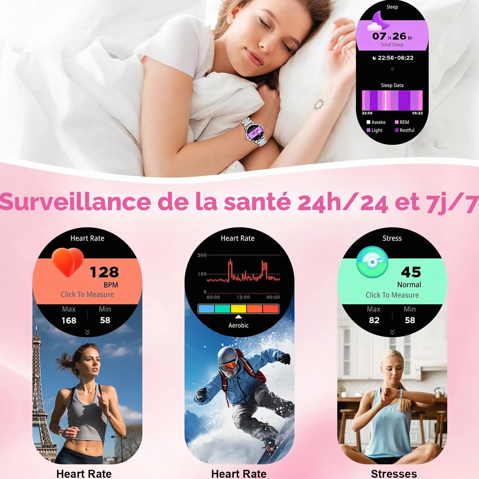 Montre Connectée Femme avec Appels, 123 Modes Sportifs, Visionneuse de Sommeil, Suivi du Cycle Menstruel, IP68 Montre Femme Connectée, Support Français, Argent Smartwatch