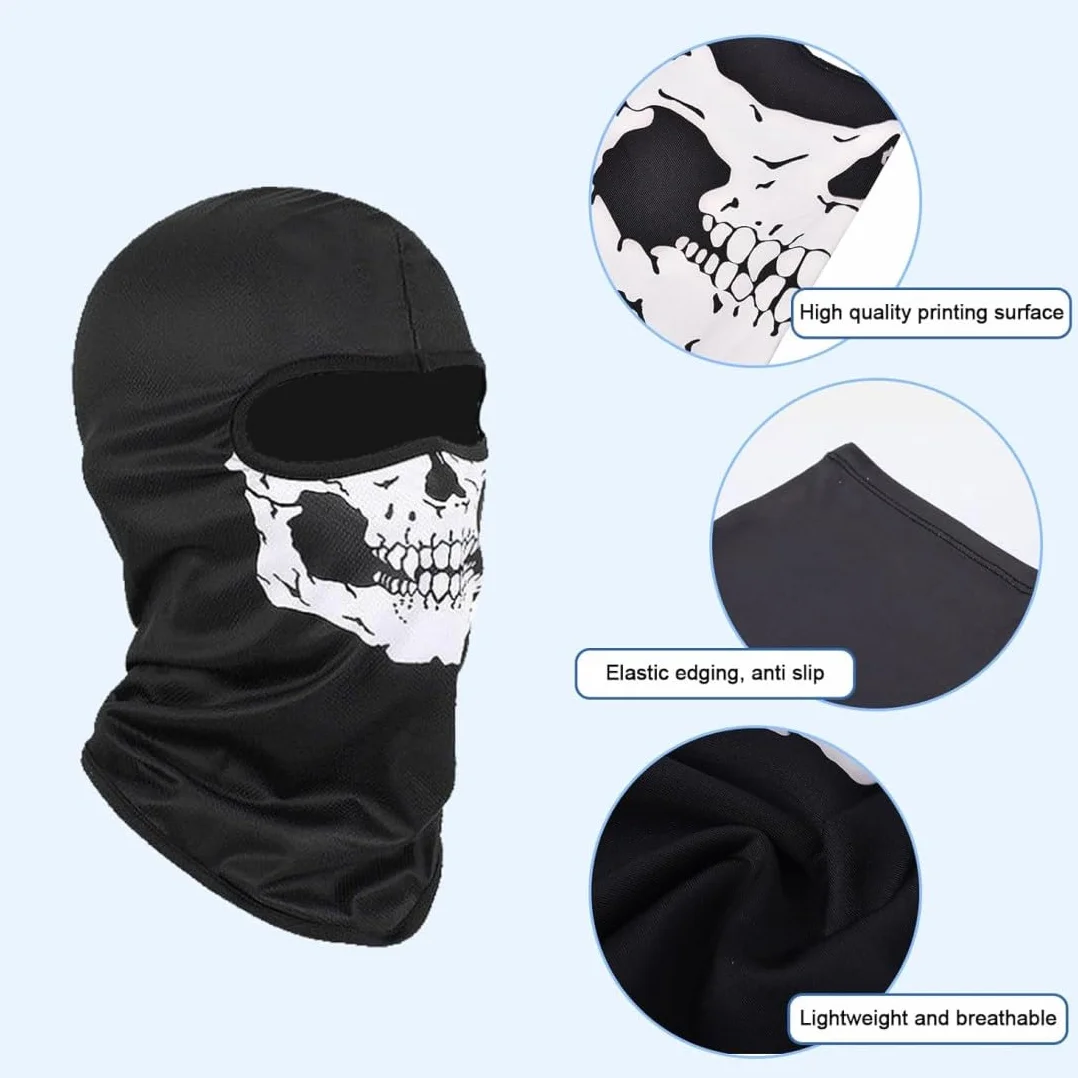 Cagoule tête de Mort,2 Pièces Masque de Crâne Cagoule Ghost Cagoule Moto Cagoule Skull Cagoule Ghost Masque Ghost Imprimez Masque Balaclava Cagoule tête de Mort pour Ski, Moto, Vélo, Randonnée