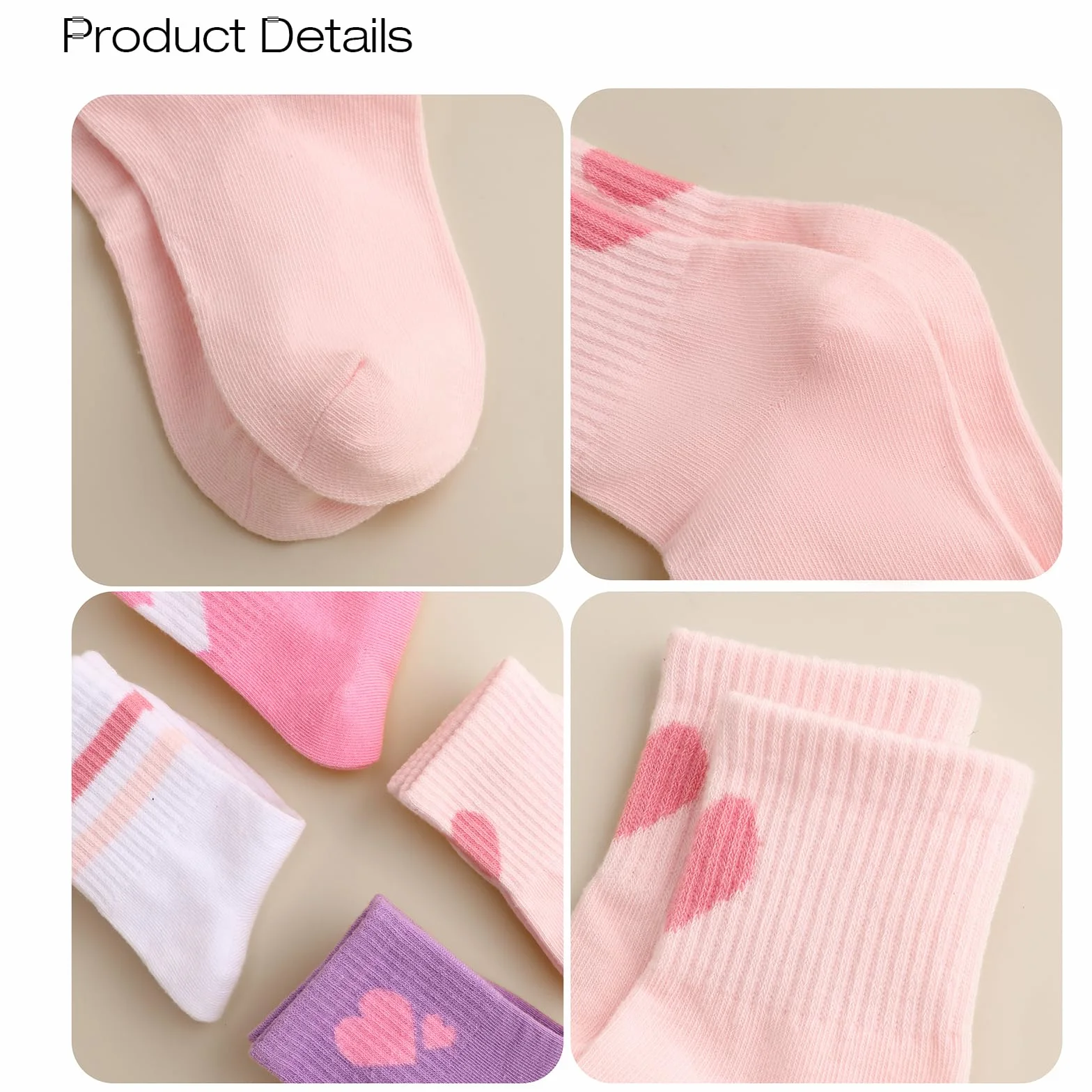 DRESHOW Chaussettes Enfant Fille Chaussettes de Sport Fille Avec Cœurs Rayés 4 Paires Pour Enfants 4-10 Ans