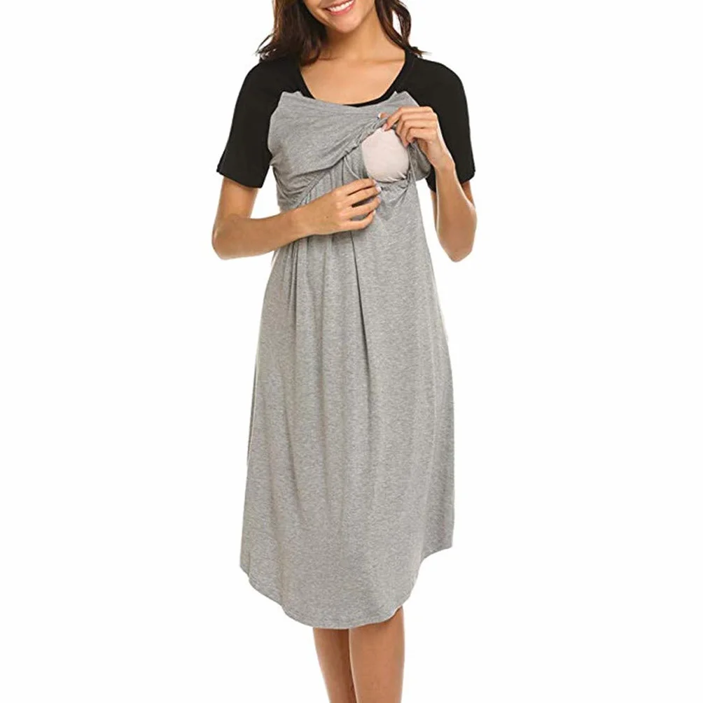 générique Robe de maternité pour Femmes Chemise de Nuit d'allaitement Chemise de Nuit d'allaitement vêtements de Nuit Jupe Tulle Maternité Grande Taille (Grey, S)