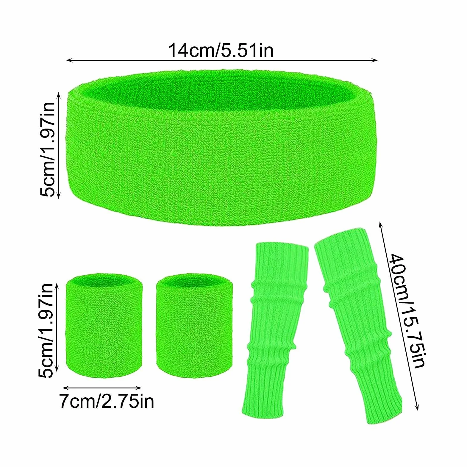 Ensemble de jambières fluo rétro néon pour discothèques à thème, fêtes des années 80, course à pied, yoga - Vert