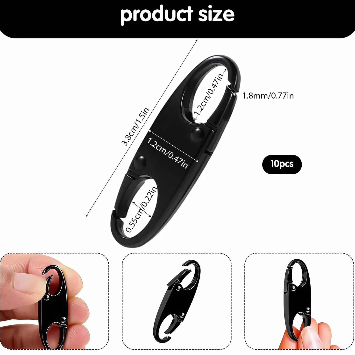 10 Clips De Fermeture Éclair Anti-vol Cadenas Pour Sac À Dos Bagages Tirette De Sécurité Résistante Noir
