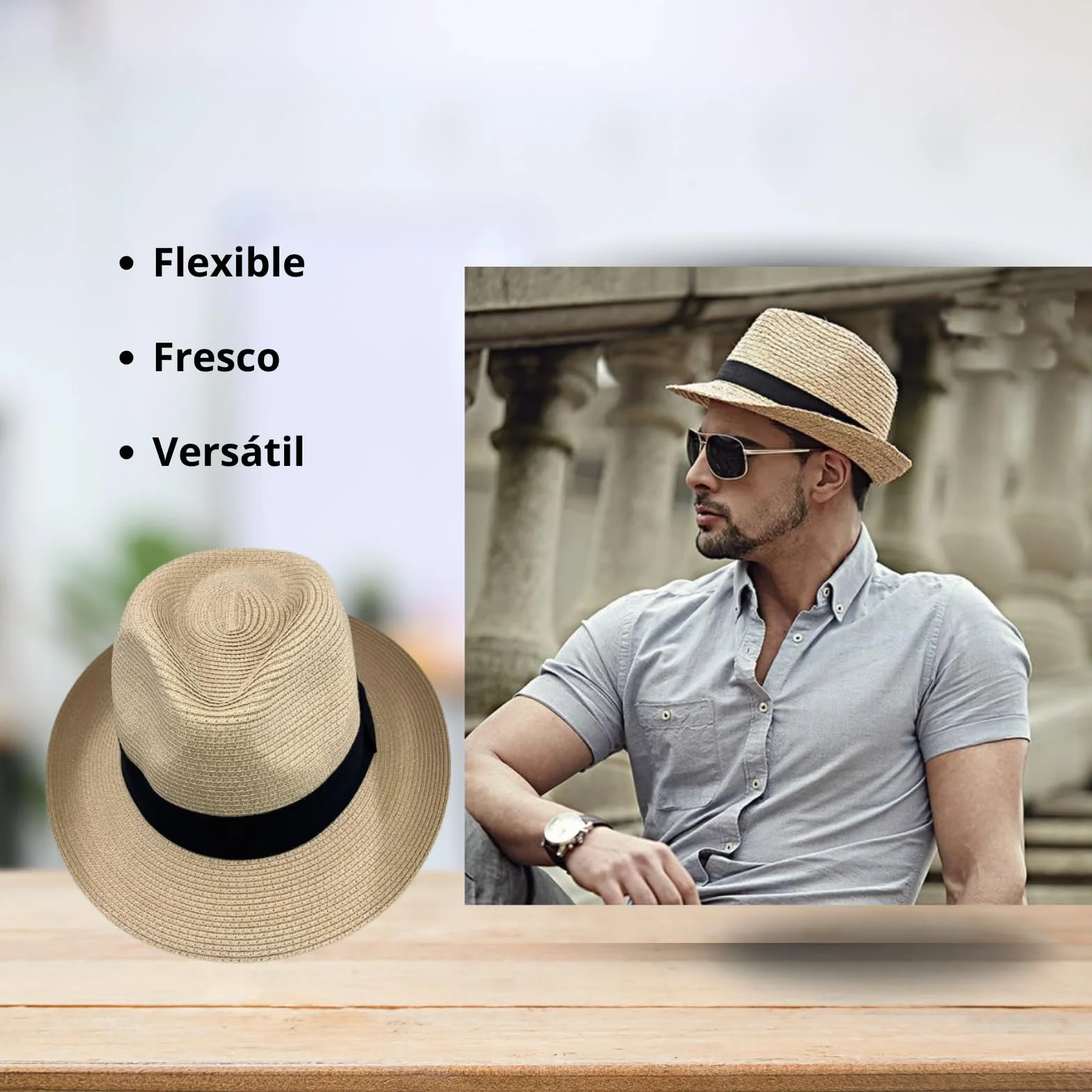 Chapeau Panama unisexe été plage Fedora paille enroulable