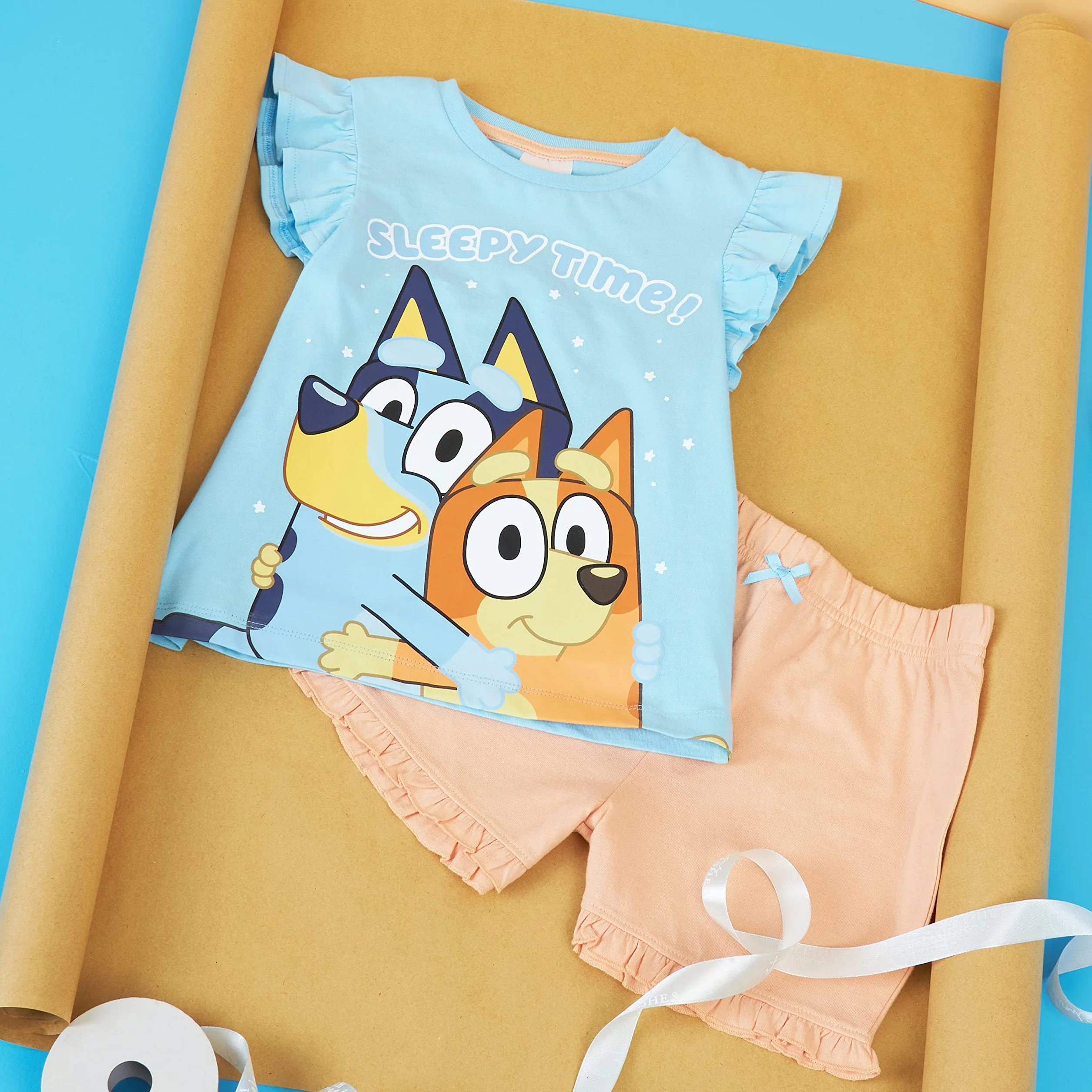 BlueY Pyjama Fille Garcon, Ensemble de Pyjamas Enfant Officiel Dessin Animé, Ensemble T-Shirt et Short, Vêtement de Nuit Coton Tailles 2 au 6 Ans