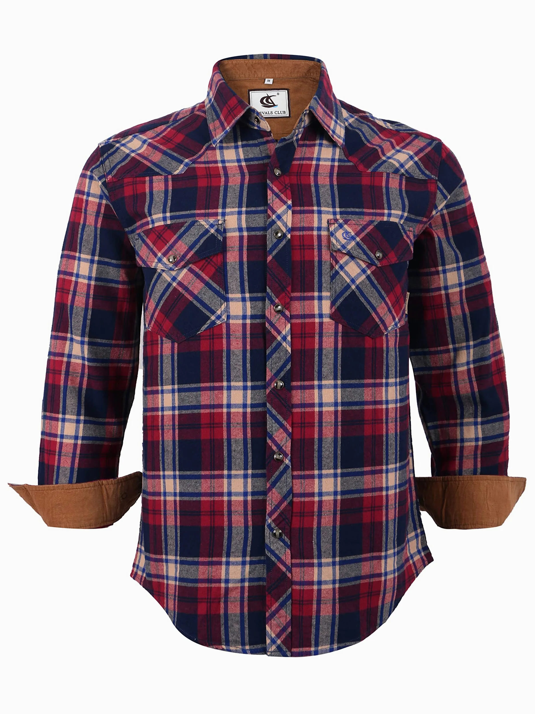 COEVALS CLUB Chemise de travail décontractée en flanelle pour homme, Kaki/bleu/pourpre #7, XX-Large