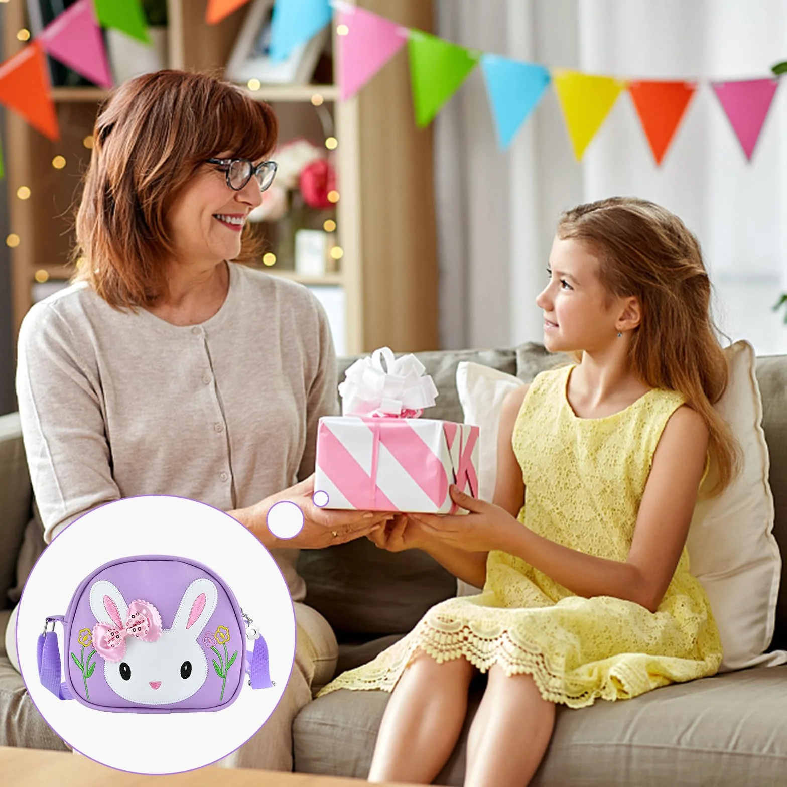 Sac à Main Fille Lapin, Sac a Main Enfant, Sac a Main Petite Fille, Bandoulière Réglable, Sac Petite Fille pour Enfants