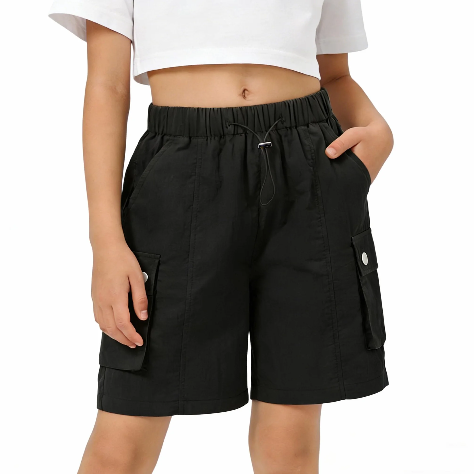 Rolanko Enfant Shorts Fille Sport Actif Èté Cargo Bermudas Shorts pour Ado Course Gym Pantalon Court Parachute