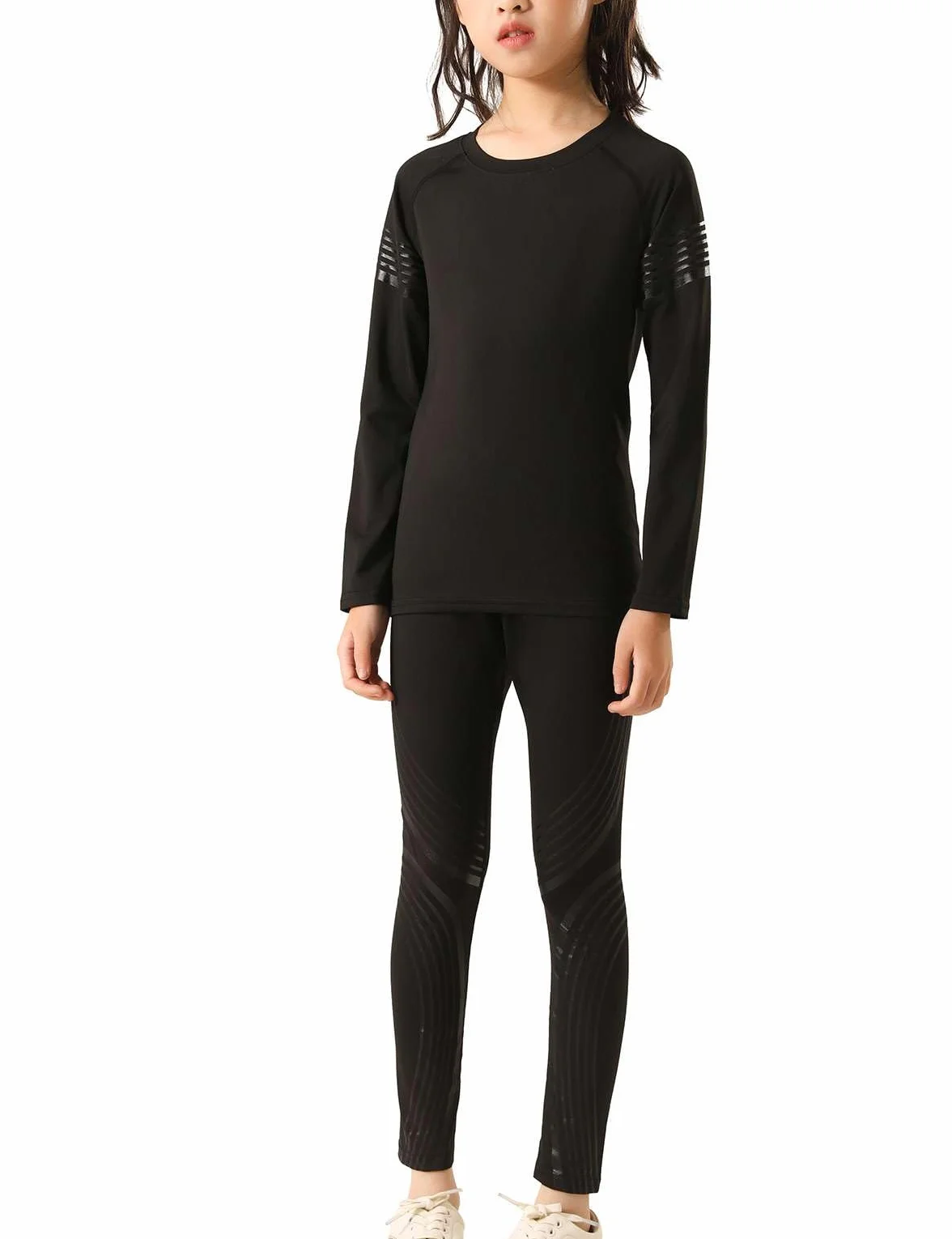 Echinodon Sous-vêtements de sport fonctionnels pour enfant - Ensemble t-shirt de compression + pantalon de compression - Sous-vêtements de compression pour l'entraînement, le ski, le cyclisme