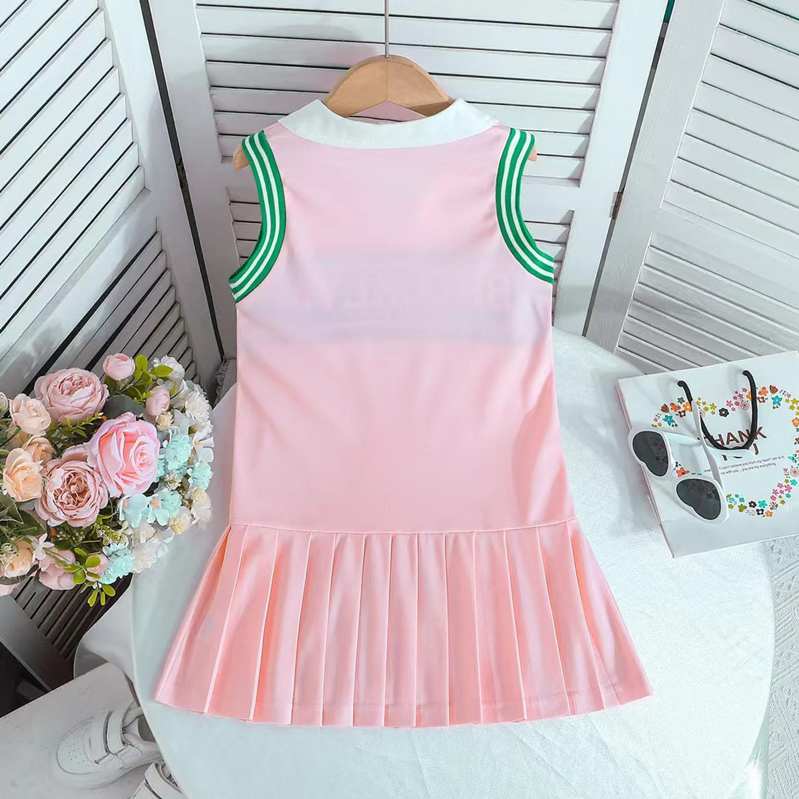 Robe de tennis sans manches fille polo jupe plissée col imprimé été décontractée vêtements enfants sport quotidien