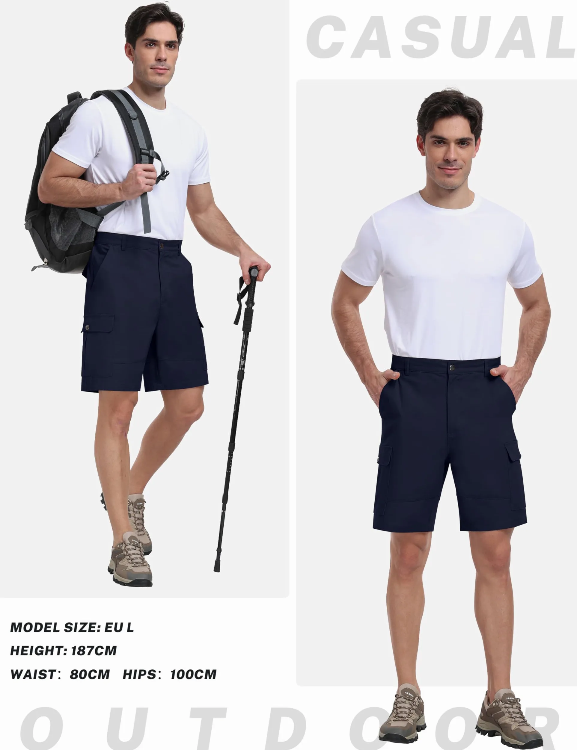 JINSHI Shorts Cargo Homme Coton Bermuda Décontracté d'été Léger Pantalon Court d'extérieur Randonnée avec Plusieurs Poches