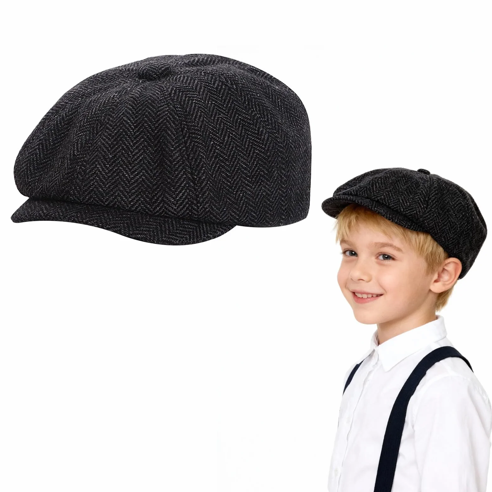 Beret Enfant Garcon Filles 6-9 Ans Noir Gris Classique Chapeau Boulanger Artiste