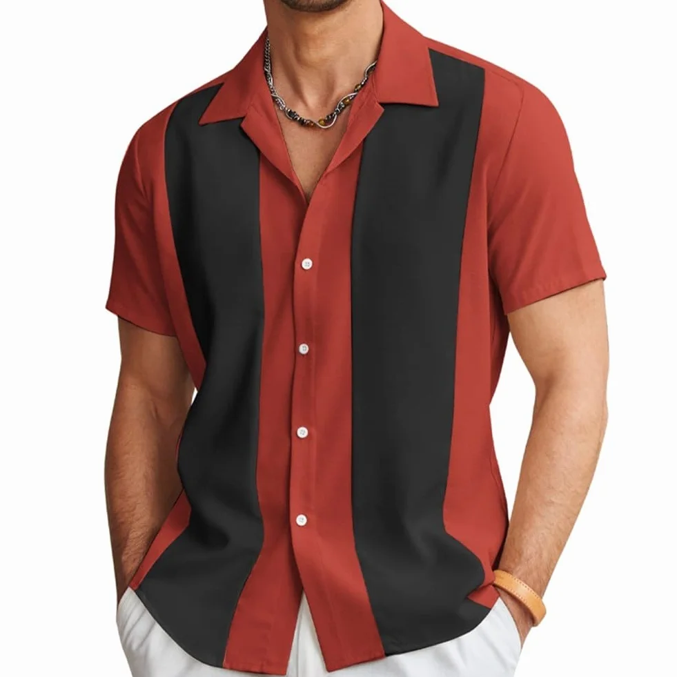 Chemise de bowling hawaïenne décontractée pour homme, coupe ample, manches courtes, boutonnée