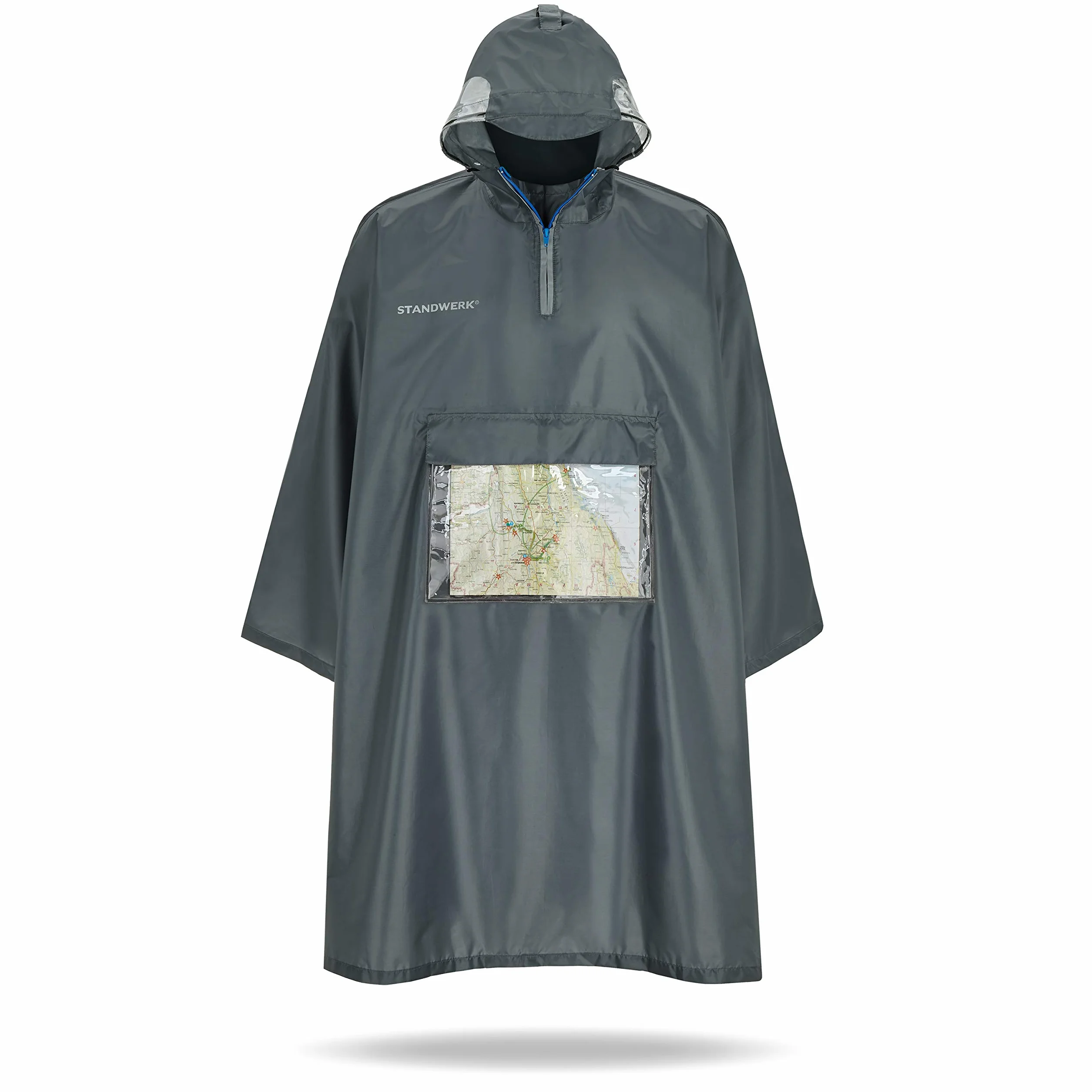 Poncho de pluie Stadwerk – Protection contre la pluie pour la randonnée avec poche poitrine transparente – Cape de pluie – Cape de pluie pour homme avec sac à dos – Imperméable – Extérieur, innovant.