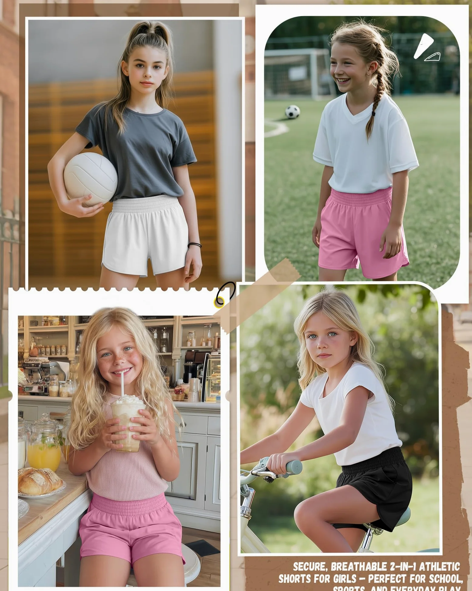 Clabby Lot de 3 Shorts de Sport pour Filles avec Doublure, 2 en 1, séchage Rapide, Taille élastique, pour la Course à Pied