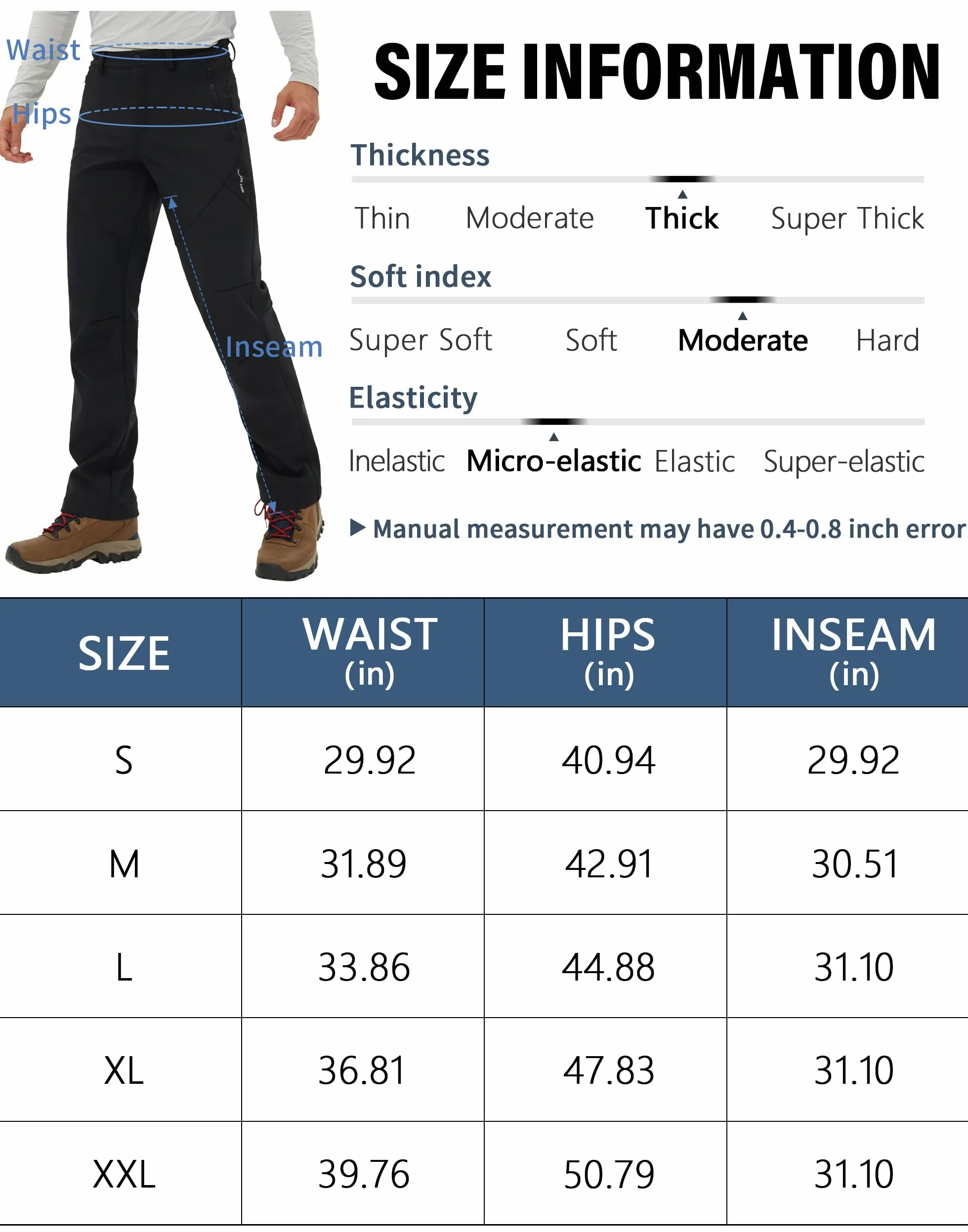 Pioneer Camp Pantalon de randonnée pour homme doublé en polaire isolé, imperméable, chaud, coupe-vent, pantalon de travail