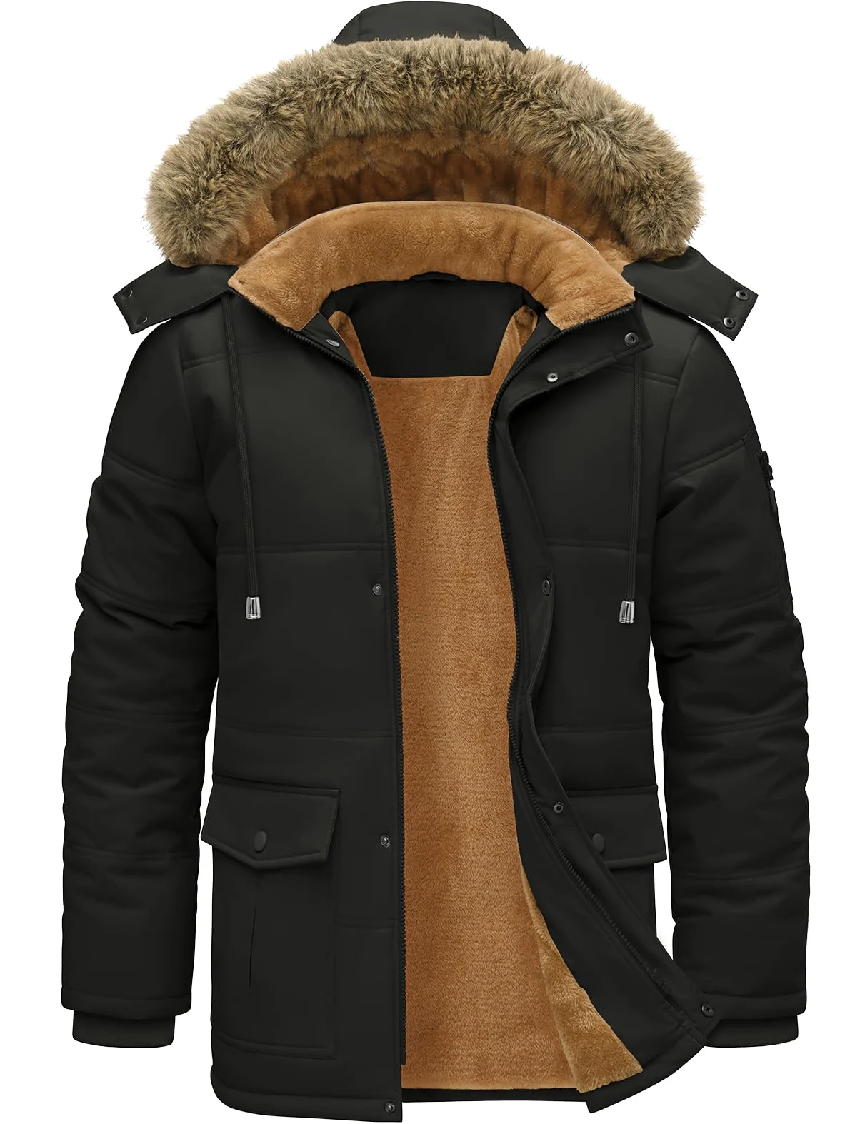 TOMEEK Manteaux Homme Hiver Parka Chaud Veste en Polaire Décontracté Blousons Epaissie Manteaux Thermique Coupe-vent Veste avec Poches Capuche Amovible Outdoor Manteau