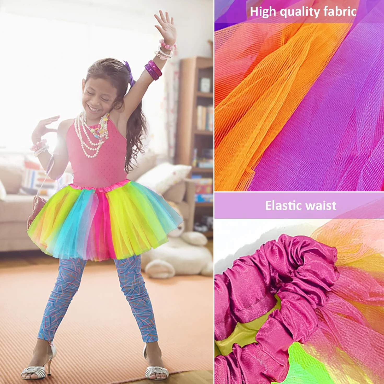 Jupe en Tulle Arc-en-Ciel 1 Pièce, Tutu Doux Et Moelleux, Vêtements De Fête Néon pour Filles, Vêtements pour Enfants des Années 80, Tutu De Danse à Bande élastique