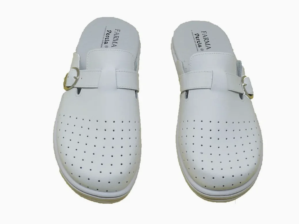 Chaussures/Sabots/Sanitaires/Percre Farme/Cuir/Antimicrobien/Fermeture Boucle, blanc, 40 EU
