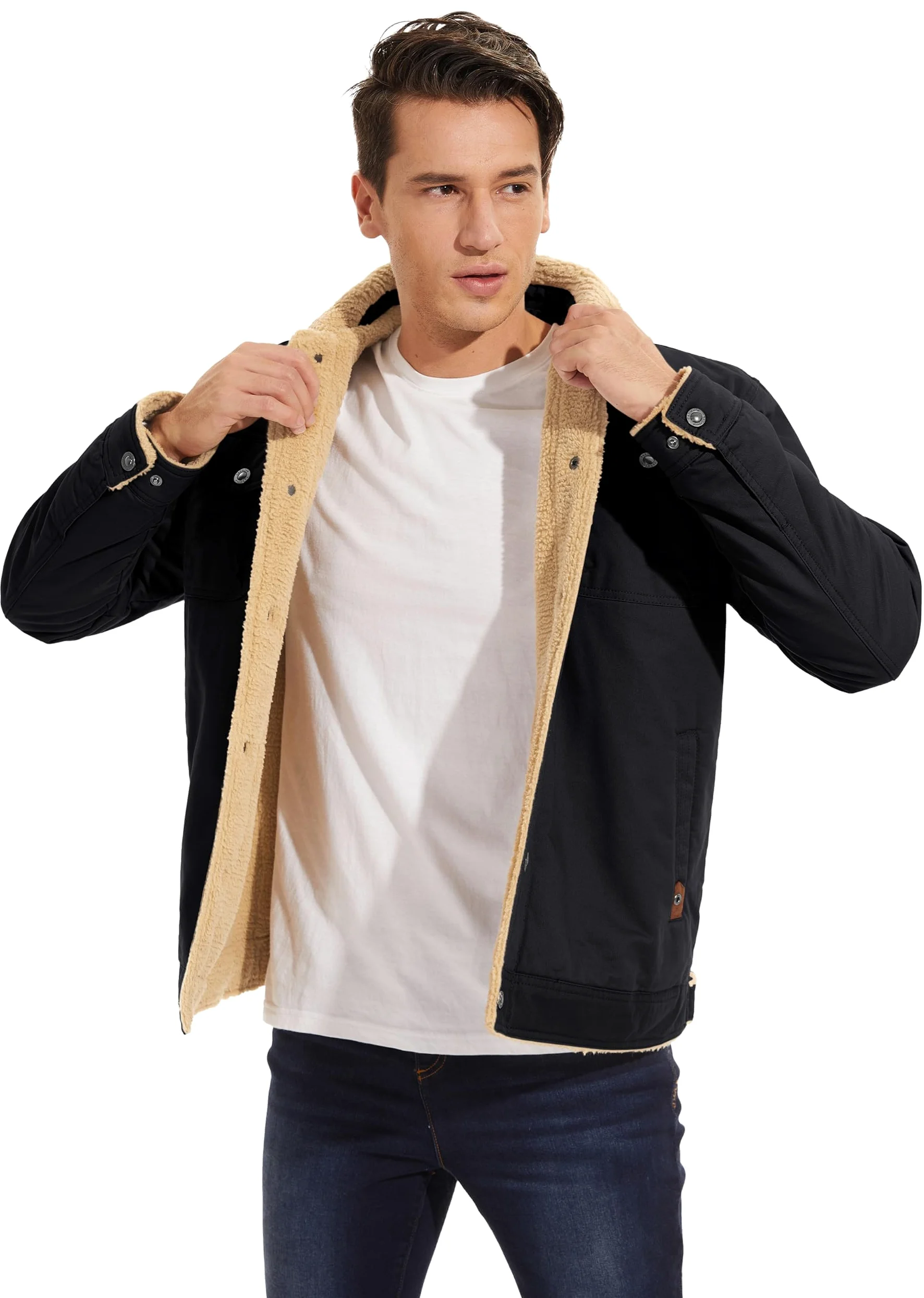 MAGCOMSEN Veste d'hiver doublée Sherpa chaude pour homme avec poches multiples