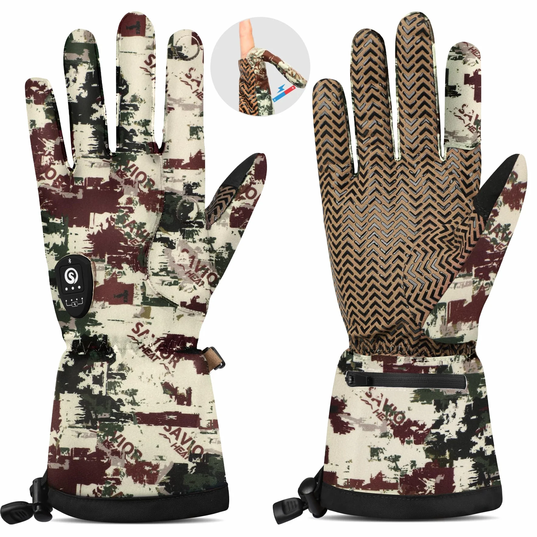Gants de chasse chauffants avec interrupteur silencieux automatique pour 10 heures de chauffage, embout rabattable à l'index