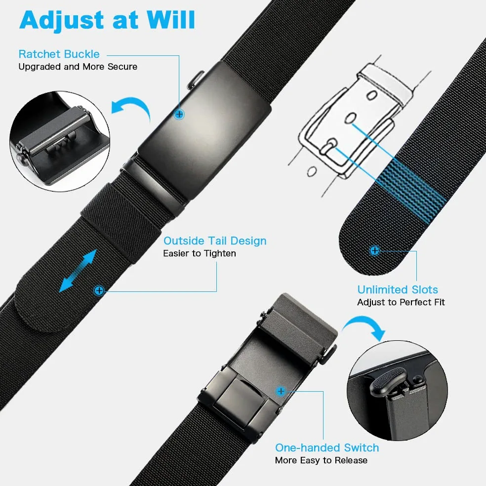 DOOPAI Ceinture hommes, ceinture de golf élastique pour hommes, nylon à cliquet ceinture hommes ceinture casual, garniture réglable pour s'adapter
