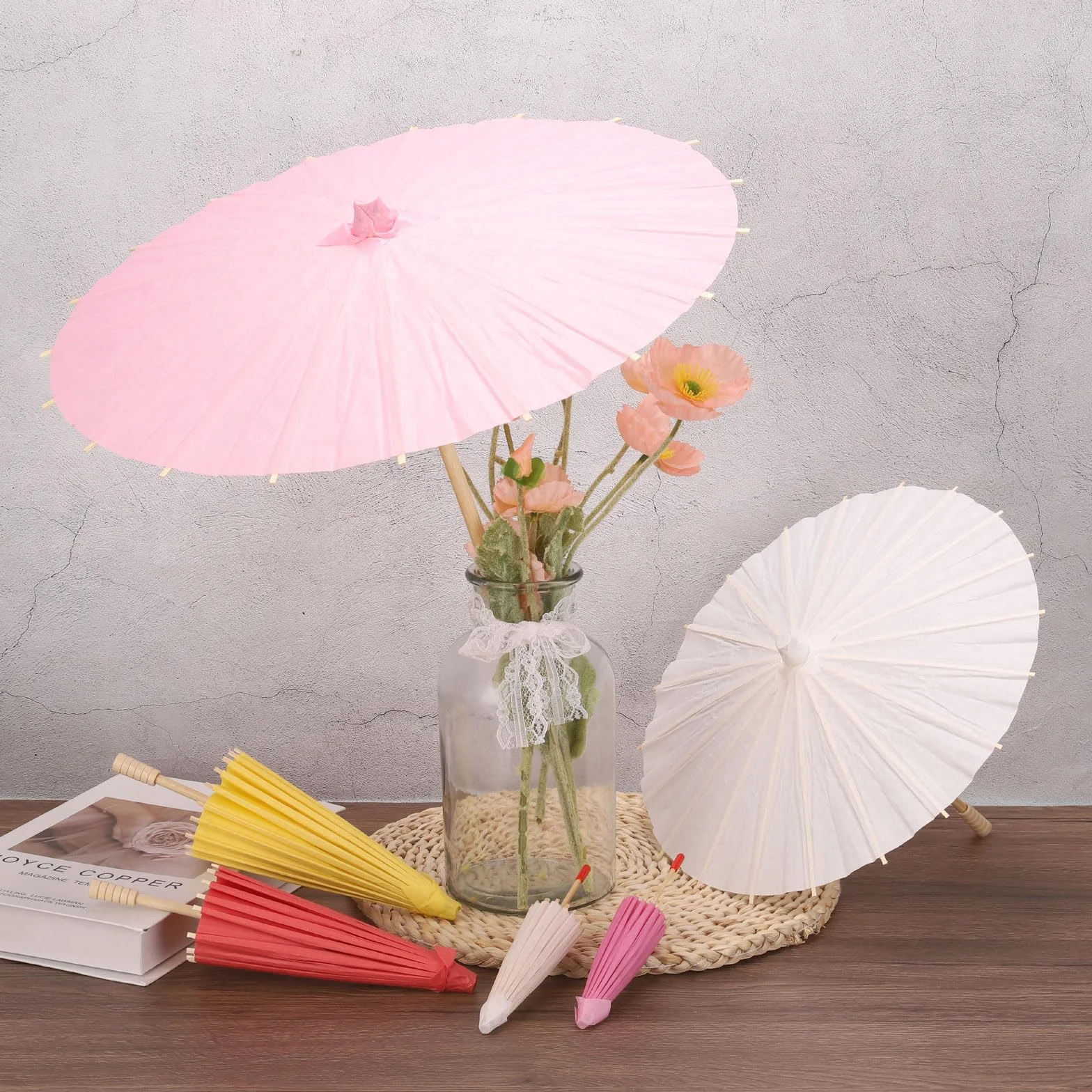 QUARKZMAN 6 Parapluies en papier, 40cm Parapluie en papier Parasol DIY Oiled Paper Painting Parapluies pour la décoration de fête de mariage de fête d'artisanat de photographie, blanc