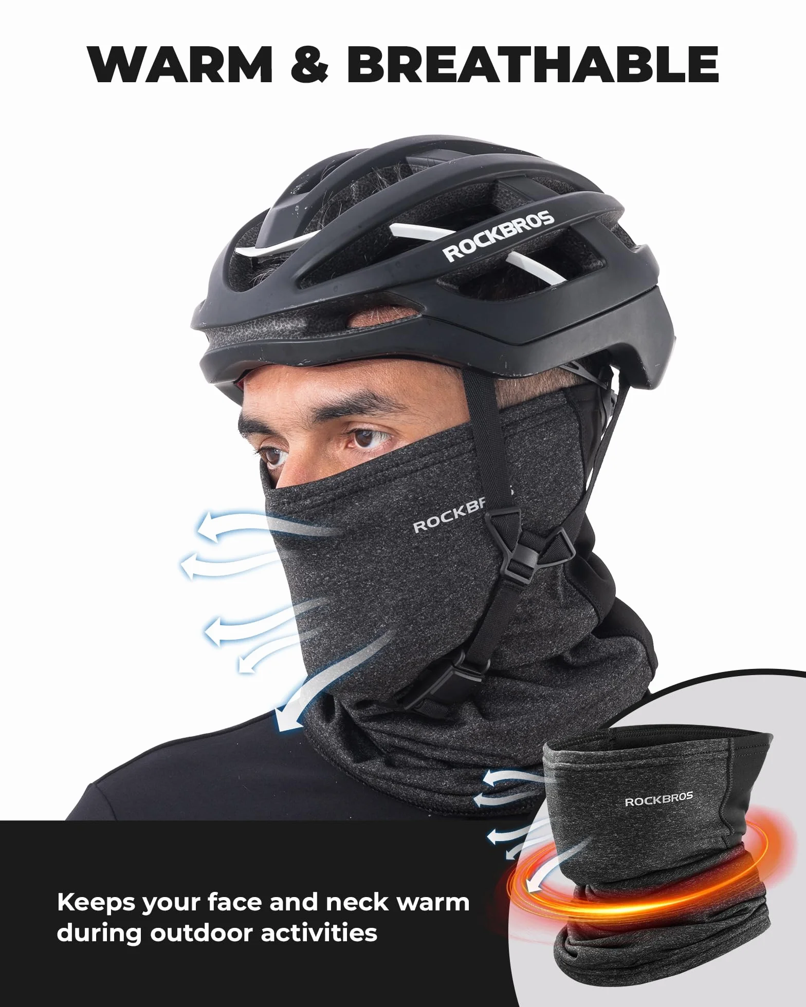 ROCKBROS Cache Cou Moto Polaire Hiver Tour de Cou Thermique Masque Sport Chaud Coupe-Vent Cache Col Unisexe Élastique Anti-Poussière Multifonctionnel Épais Vélo Noir/Gris Claire/Gris Foncé/Vert Fluo