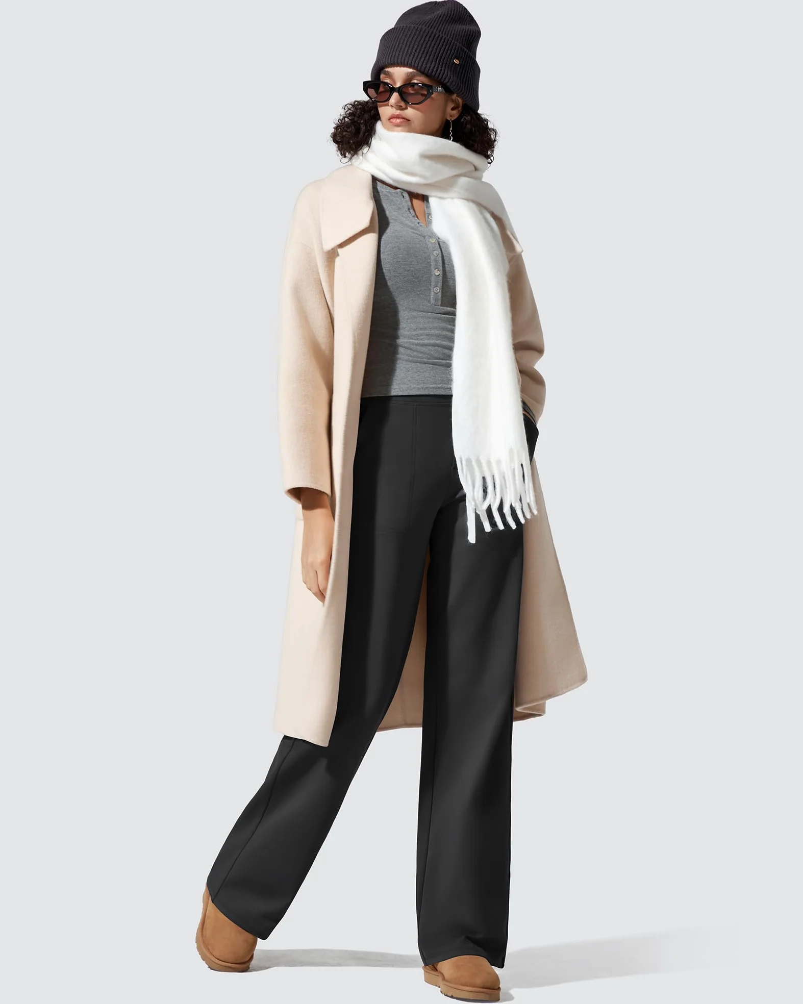 G4Free Women Fleece Lined Trousers Wide Leg Joggers with Pockets Winter Thermal Yoga Pants Work Dressy Casual Petite/Regular/Tall