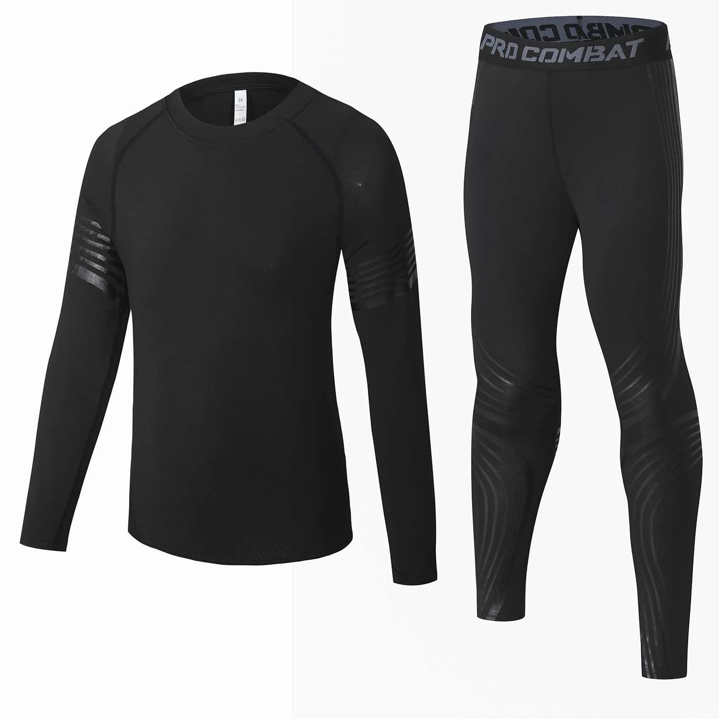 Echinodon Sous-vêtements de sport fonctionnels pour enfant - Ensemble t-shirt de compression + pantalon de compression - Sous-vêtements de compression pour l'entraînement, le ski, le cyclisme