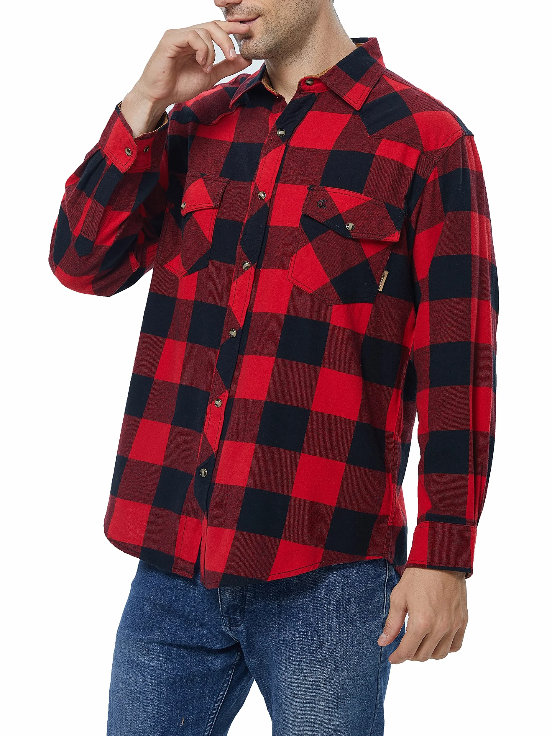 COEVALS CLUB Chemise de travail décontractée en flanelle pour homme, Rouge/noir #1, Taille M