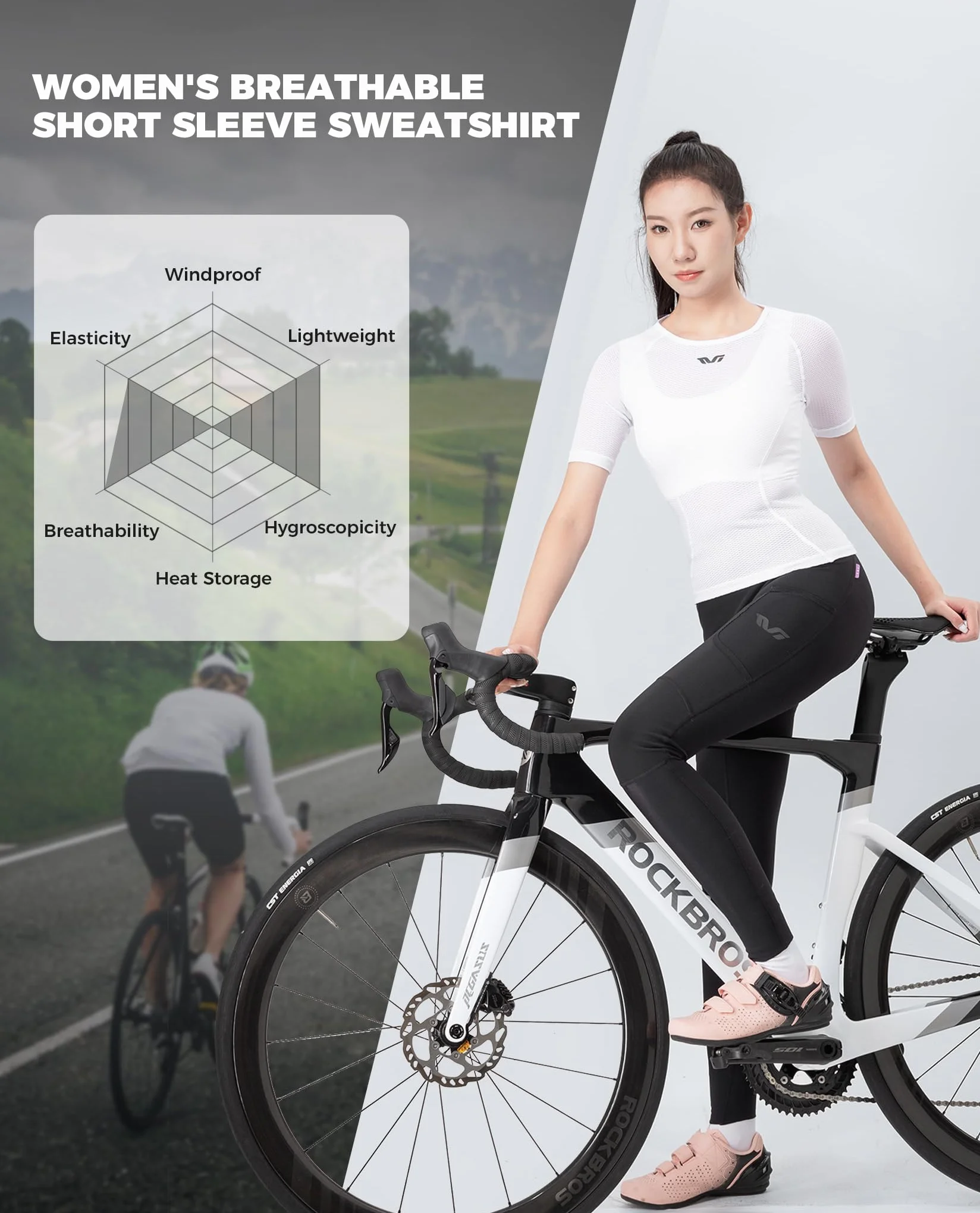 ROCKBROS TVI Gilet Femme Manches Courtes Séchage Rapide sous-Maillot Cycliste Maille Respirant Léger Vélo VTT Running Jogging Blanc