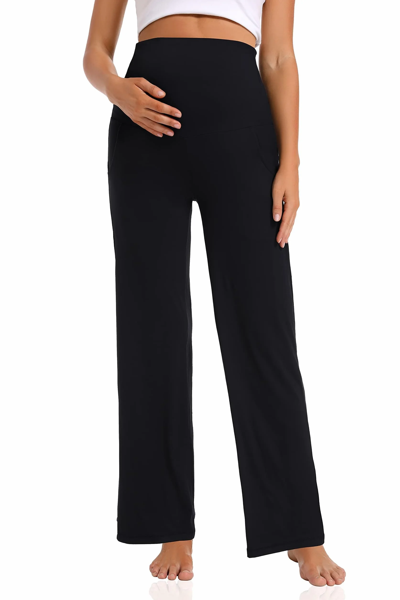 Pantalon Maternité Jambes Larges Pantalon Long Décontracté De Taille Haute Grossesse Femme Pantalons De Grossesse