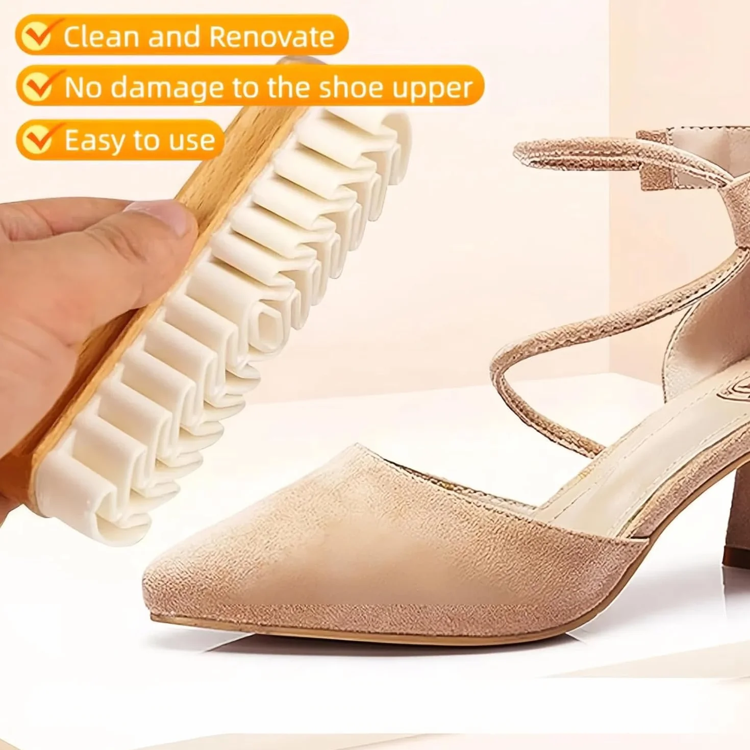 Brosse et Gomme en Daim pour Chaussures, Doux, Manche en Bois, Nettoyage (1PCS)