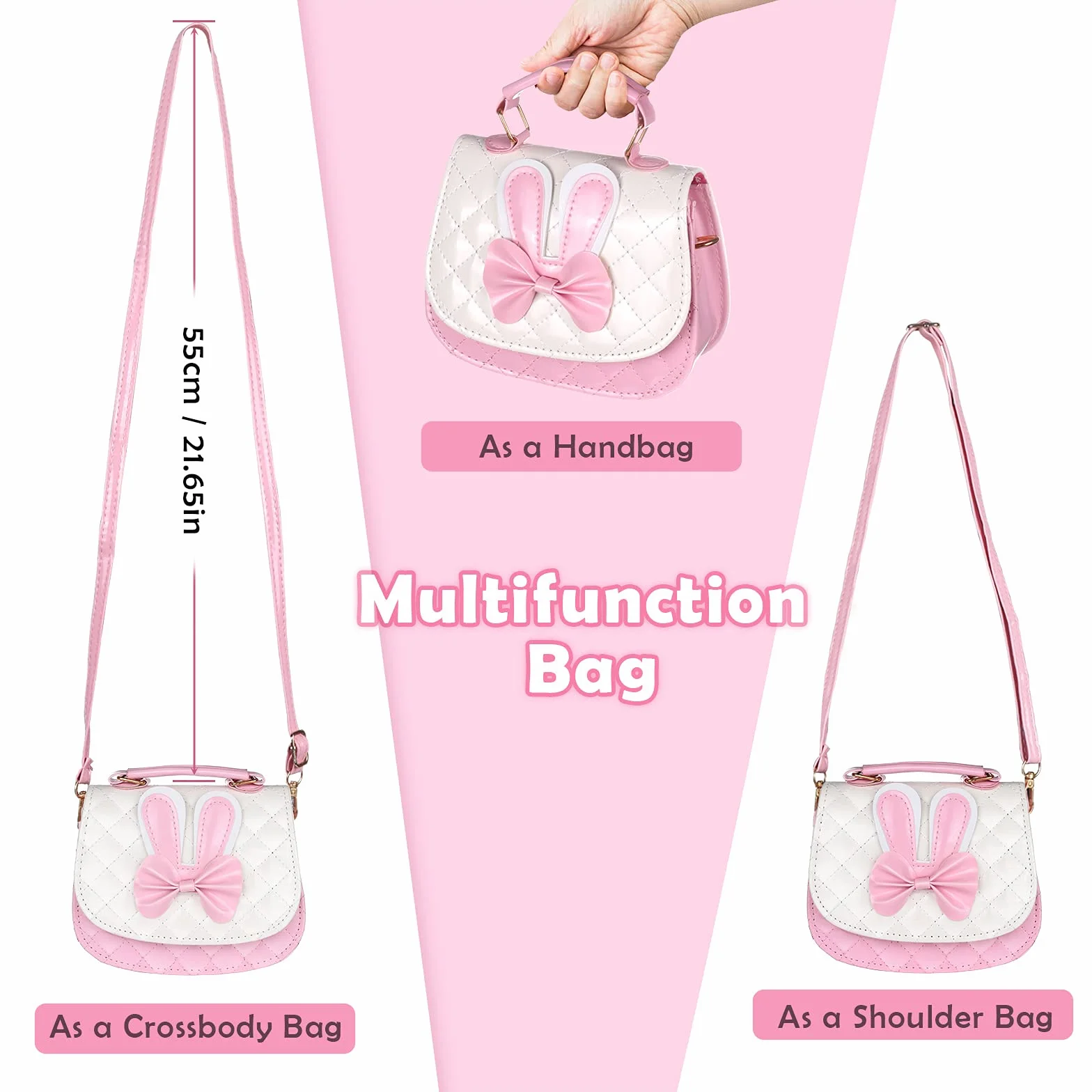 ZWOOS Sac à Bandoulière pour Filles, Cute Bow Bandoulière Sac a Main Petite Fille Mignonnes Épaule, Sac à Main De Mode Pour Petites Filles Sac Bandoulière en Cuir PU Enfant (ROSE)