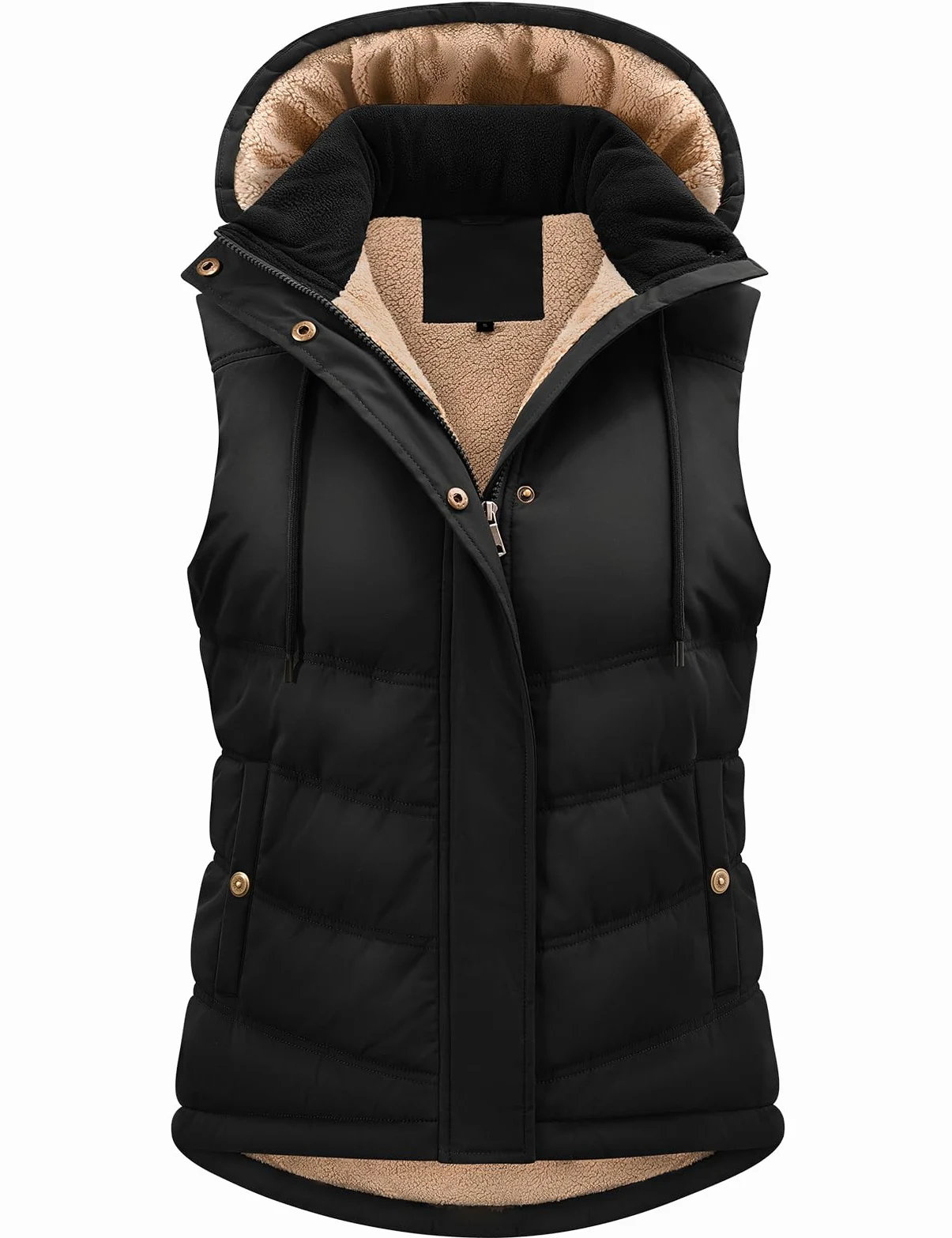 Tuopuda Manteau Femme sans Manche, Veste sans Manche Polaire Chaud Automne Hiver Gilet sans Manche à Capuche Amovible Hooded Coat Zippée Waistcoat avec Poches